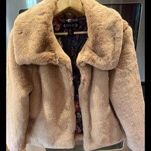 Nanette Lenore Faux Fur Floral Print lined coat jacket Women’s size M NEW